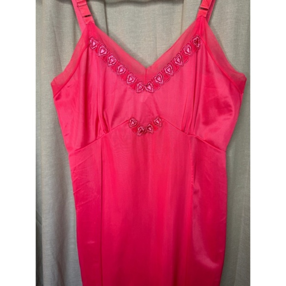 Vintage Pink‎ Full Slip Heart Lace Trim Adjustable Straps Size S Valentines Day